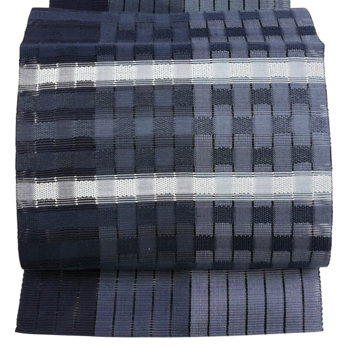【美品】 名古屋帯 秀品 夏帯 八寸名古屋帯 松葉仕立て 縞 市松 紺色 正絹 【中古】