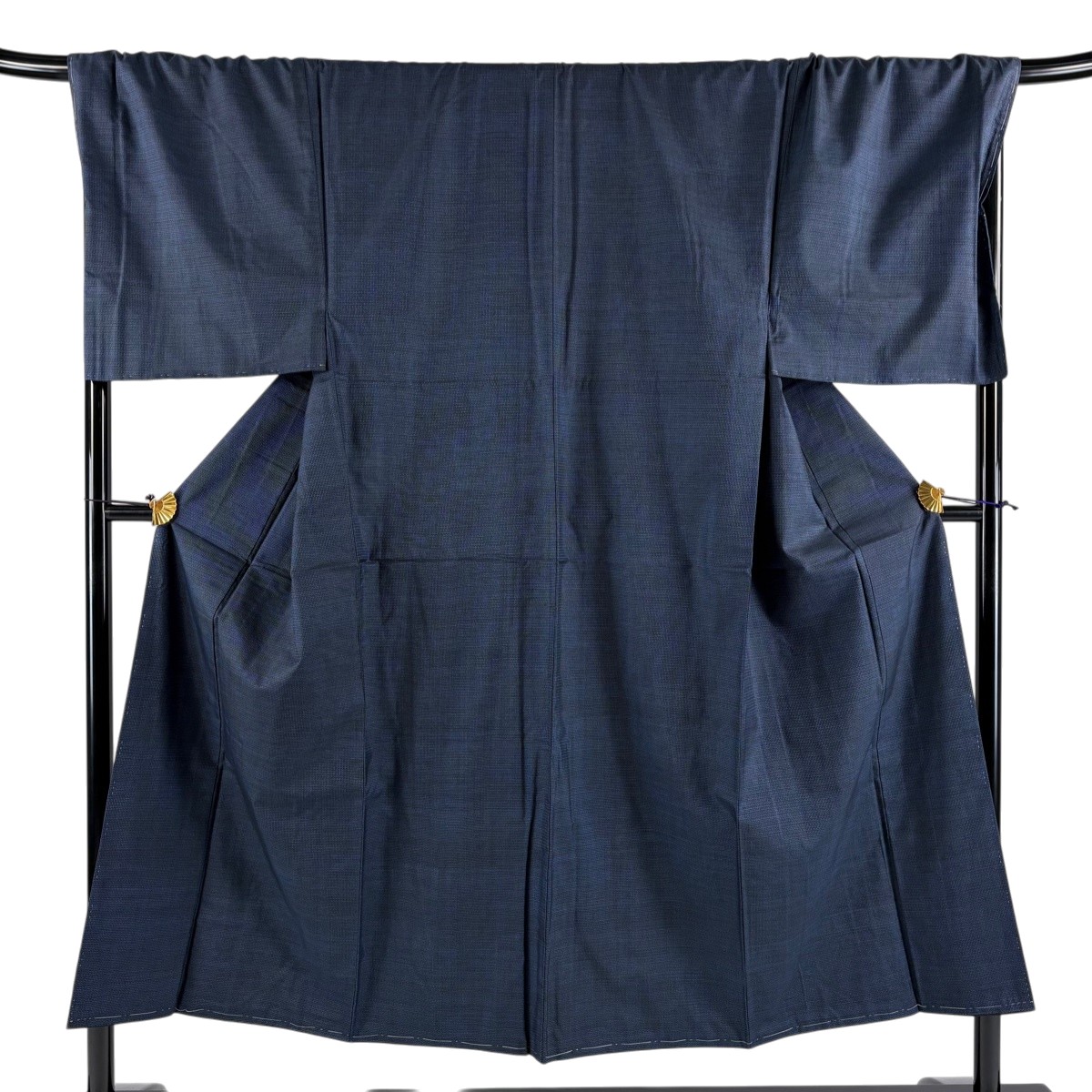男着物 身丈148.5cm 裄丈73cm L 袷 紬 アンサンブル 亀甲絣 紺色 正絹 秀品 【中古】