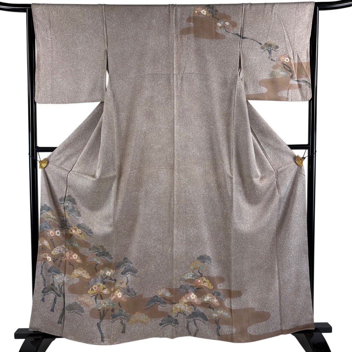 訪問着 身丈160cm 裄丈64.5cm M 袷 松竹梅 亀甲 金銀彩 薄小豆 正絹 秀品 【中古】