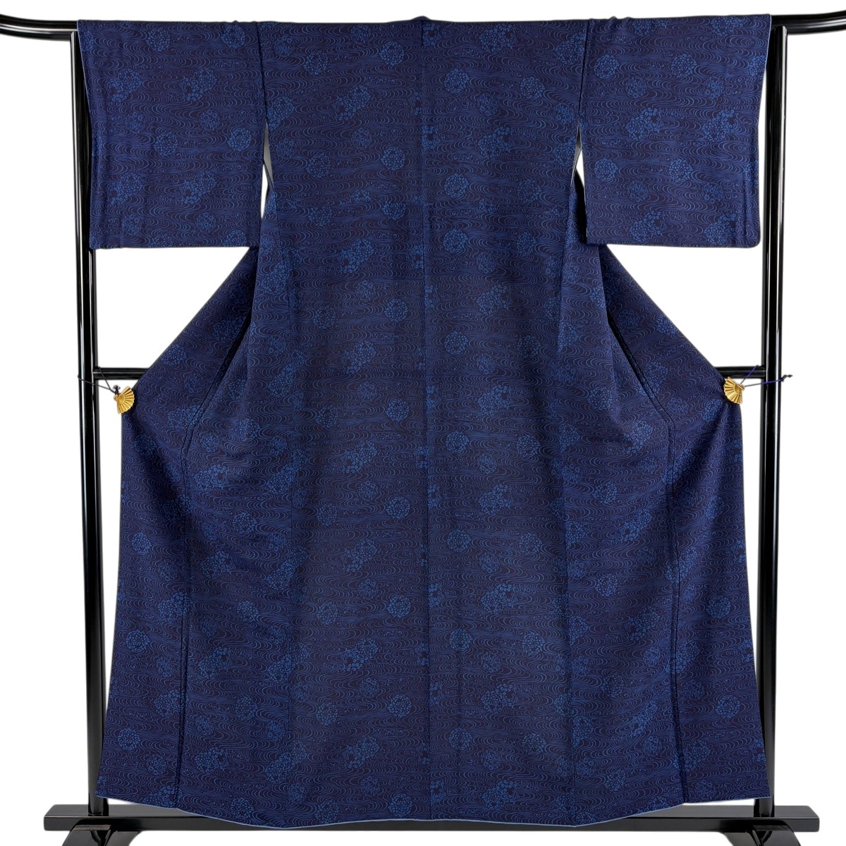 小紋 身丈157cm 裄丈64cm M 袷 やまと 花丸文 流水 藍色 正絹 秀品 【中古】