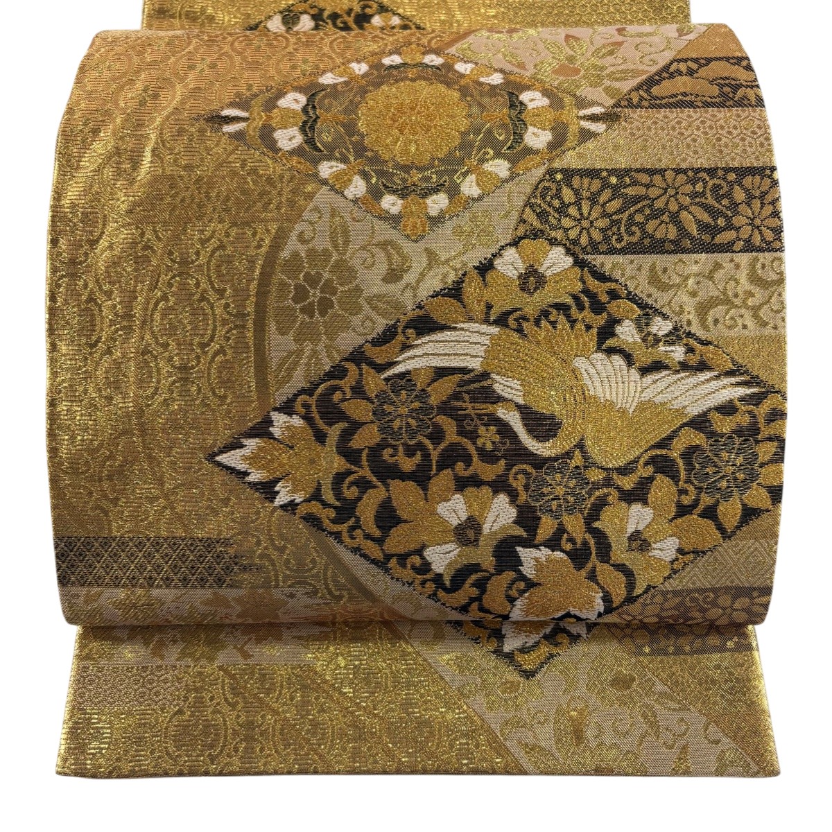 【美品】 袋帯 秀品 鶴 花唐草 金糸 箔 金色 六通 正絹 【中古】 6,160円