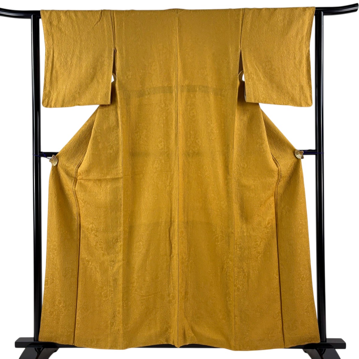 色無地 身丈159cm 裄丈62.5cm S 袷 地紋 山吹色 正絹 秀品 【中古】