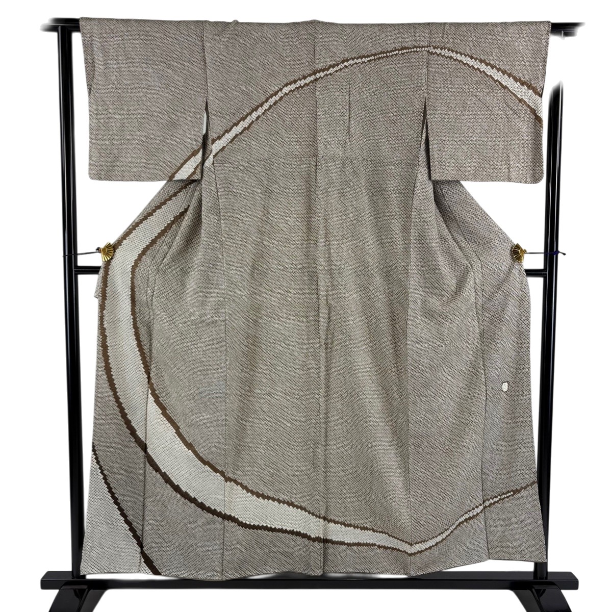 【美品】 訪問着 身丈155.5cm 裄丈62cm S 袷 落款あり 熨斗 総絞り 茶色 正絹 秀品 【中古】