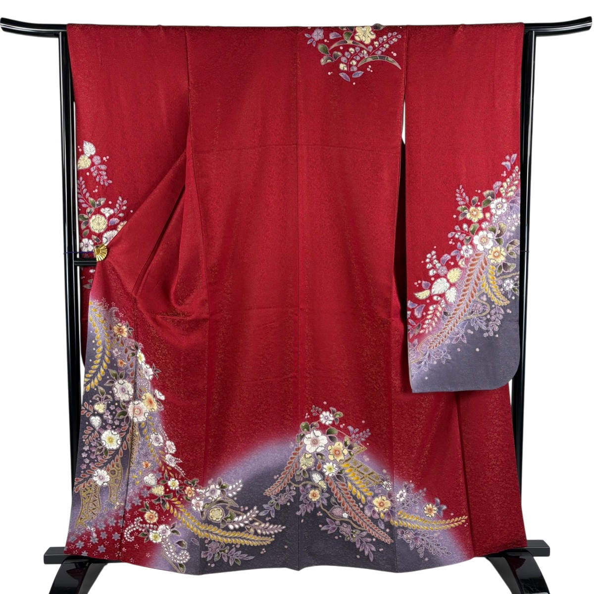 【美品】 振袖 身丈161cm 裄丈65cm M 袷 やまと 辻が花 金通し ぼかし 赤 正絹 秀品 【中古】