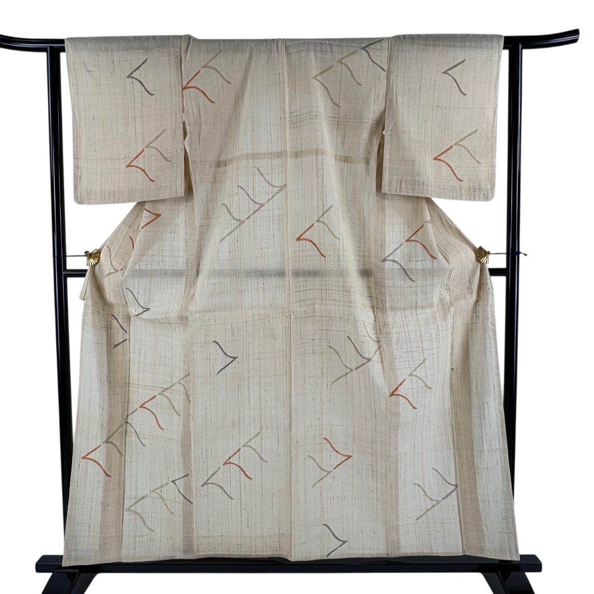 【美品】 付下げ 身丈159cm 裄丈62cm S 袷 紬地 幾何学 ベージュ 麻 秀品 【中古】