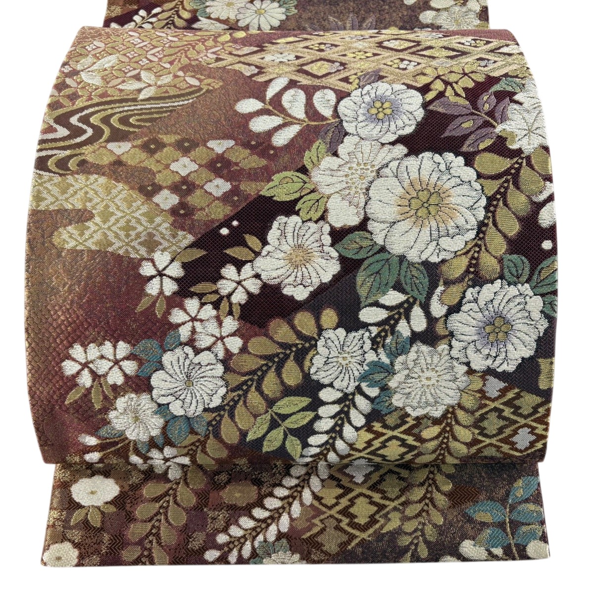 【美品】 袋帯 秀品 やまと 辻が花柄 有職文様 金糸 箔 赤紫 六通 正絹 【中古】
