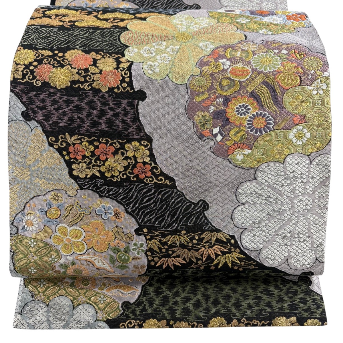 【美品】 袋帯 秀品 雪輪取小袖文 菊 雪輪 金糸 箔 紫 六通 正絹 【中古】 6,160円