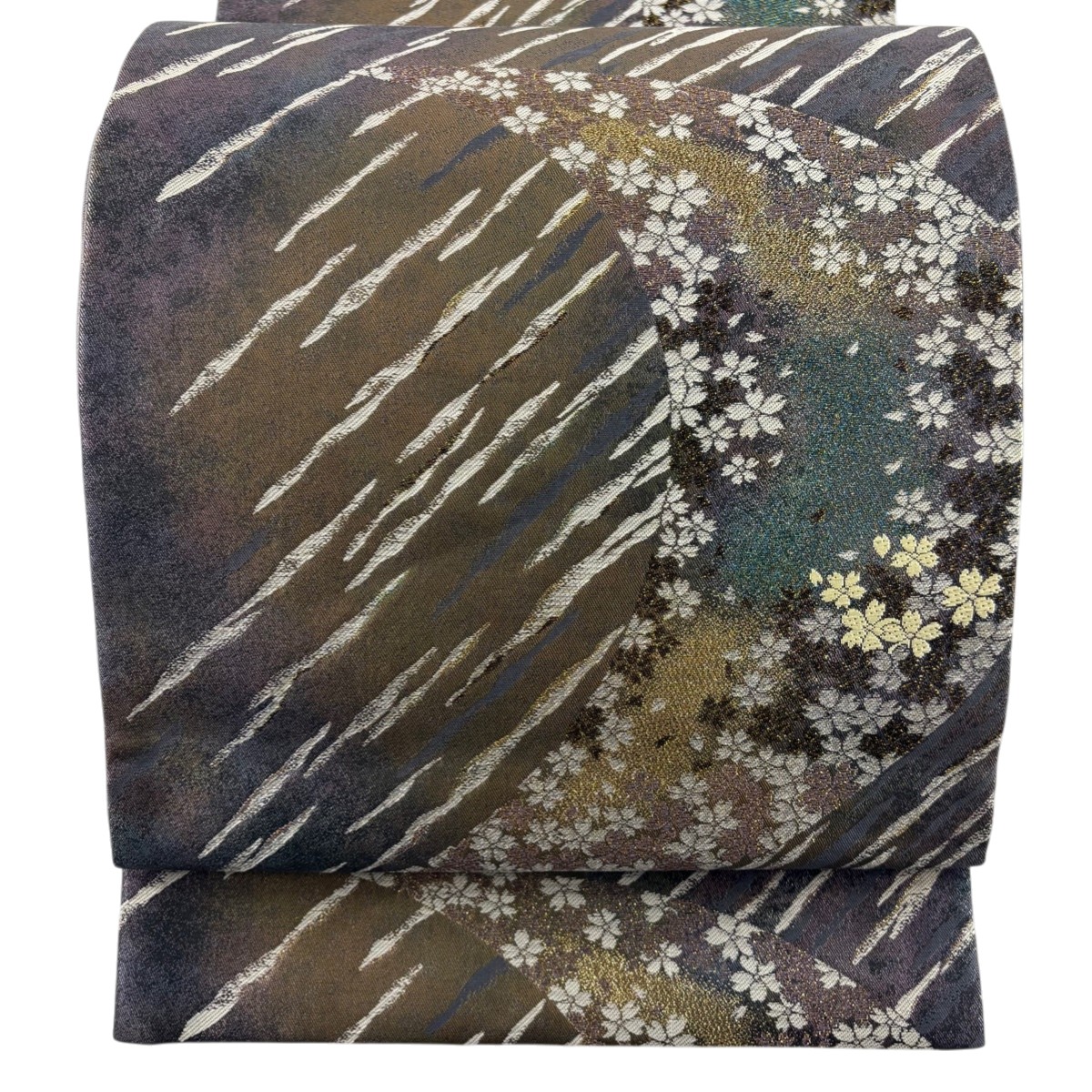 【美品】 袋帯 秀品 月 桜 箔 灰紫 六通 正絹 【中古】