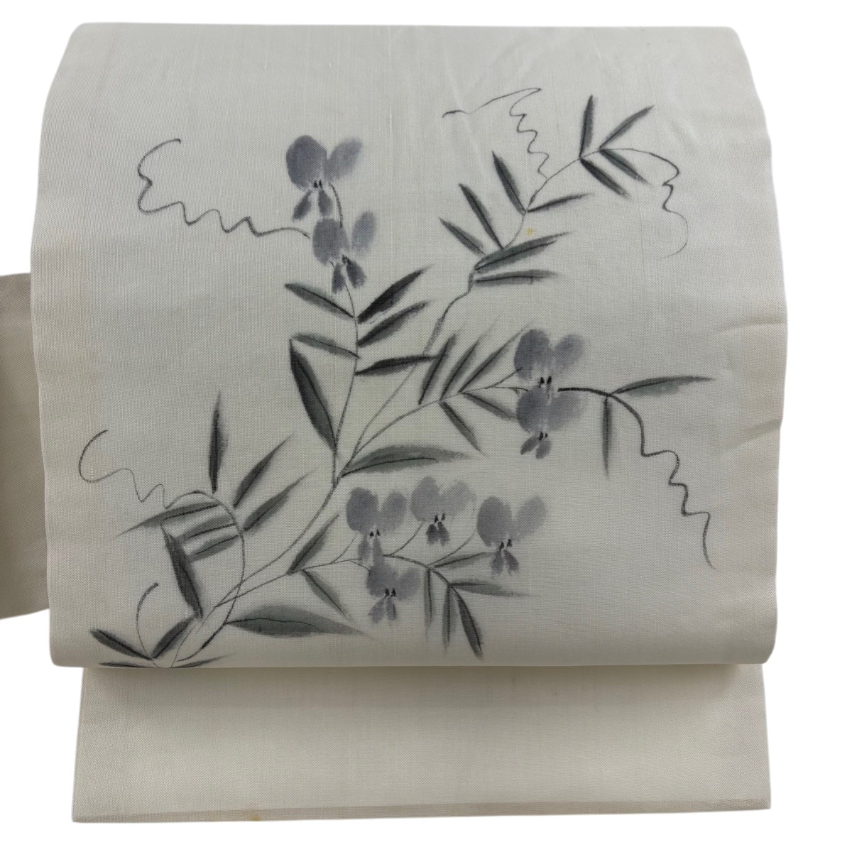 名古屋帯 秀品 落款あり 夏帯 草花 クリーム 正絹 【中古】