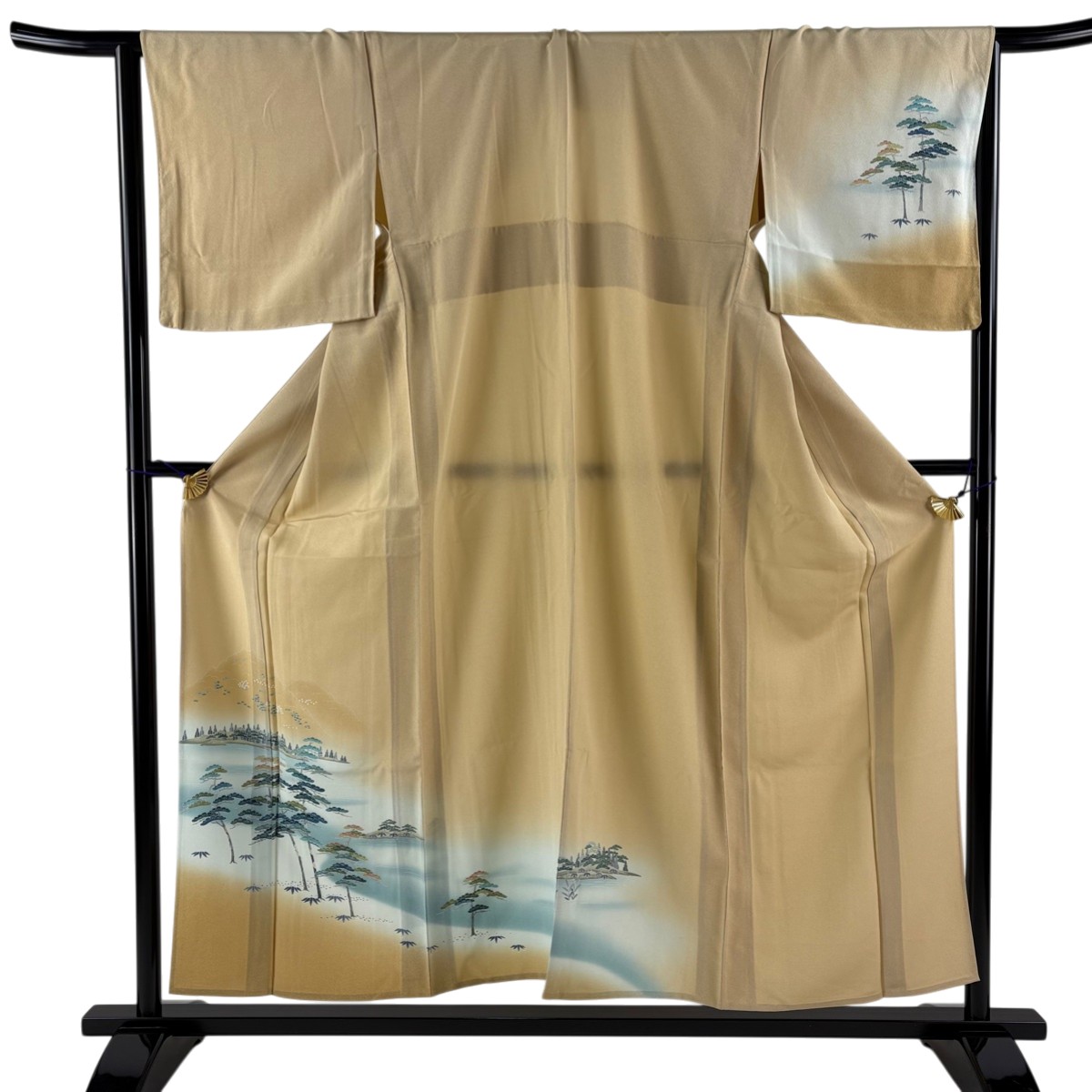 【美品】 付下げ 身丈154cm 裄丈65.5cm M 単衣 風景 松 ぼかし 薄茶色 正絹 秀品 【中古】