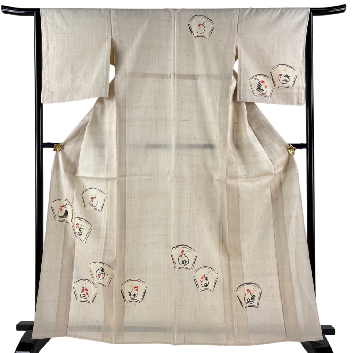 【美品】 付下げ 身丈166cm 裄丈65cm M 単衣 紬地 鶏 ベージュ 正絹 秀品 【中古】