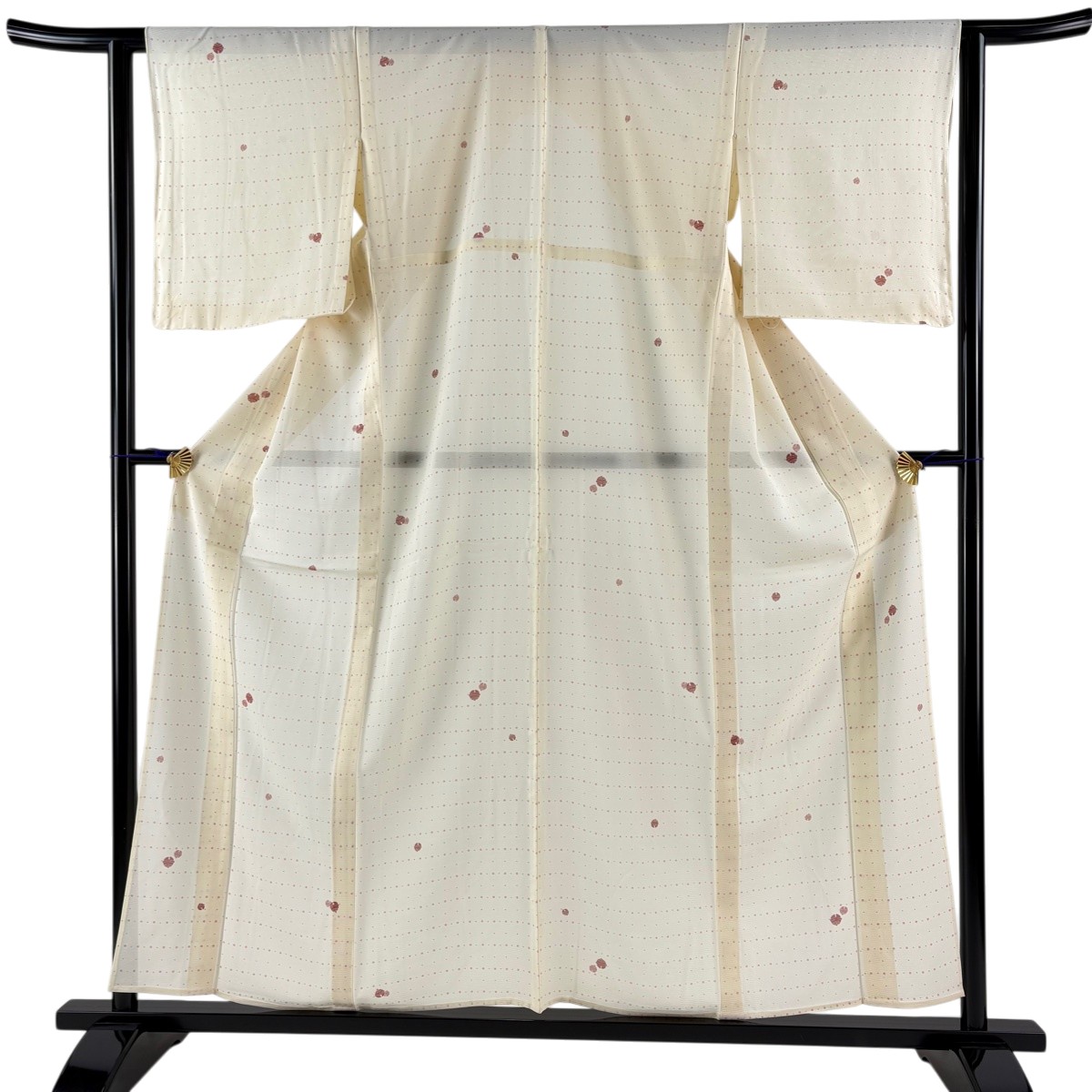 【美品】 小紋 身丈156cm 裄丈62cm S 薄物 絽 鈴 ドット クリーム 正絹 秀品 【中古】