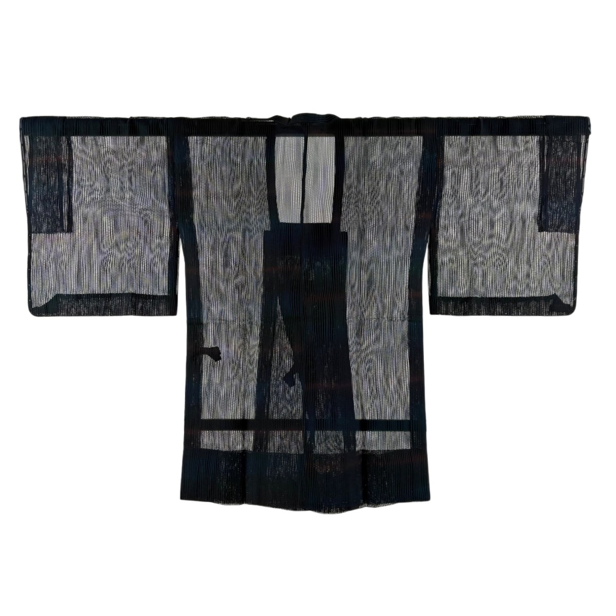 【美品】 道行 身丈84cm 裄丈63cm S 和装コート 角衿 縞 ぼかし 黒 正絹 秀品 【中古】