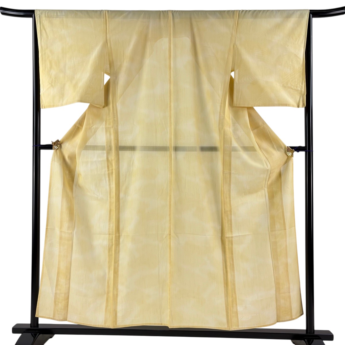 小紋 身丈156.5cm 裄丈65.5cm M 薄物 夏紬 ぼかし柄 薄黄 正絹 秀品 【中古】