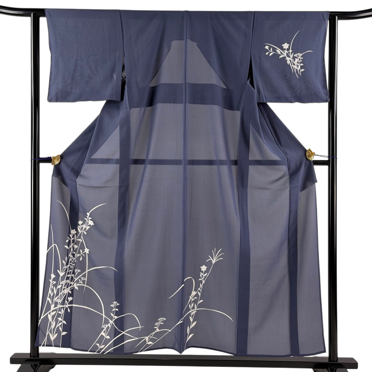訪問着 身丈154cm 裄丈62cm S 薄物 草花 青灰色 正絹 秀品 【中古】