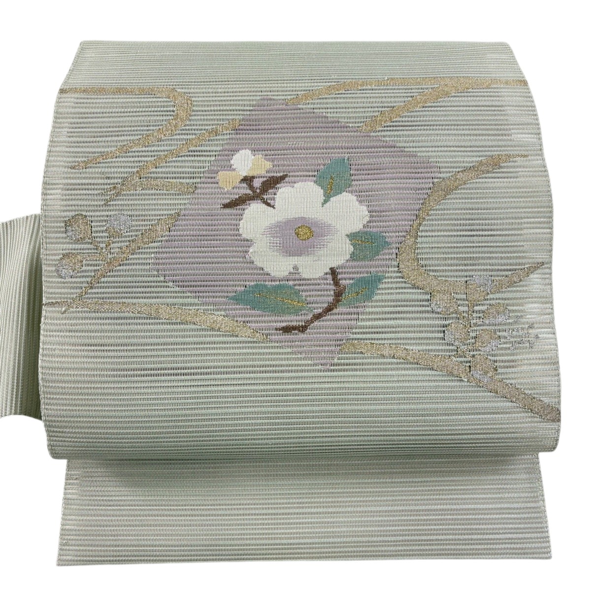 【美品】 名古屋帯 秀品 夏帯 絽 八寸名古屋帯 色紙 草花 金銀糸 薄緑 正絹 【中古】 9,204円