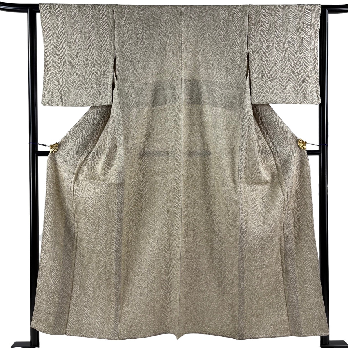 【美品】 小紋 身丈153.5cm 裄丈63.5cm S 単衣 幾何学模様 絞り 灰茶 正絹 秀品 一つ紋 【中古】