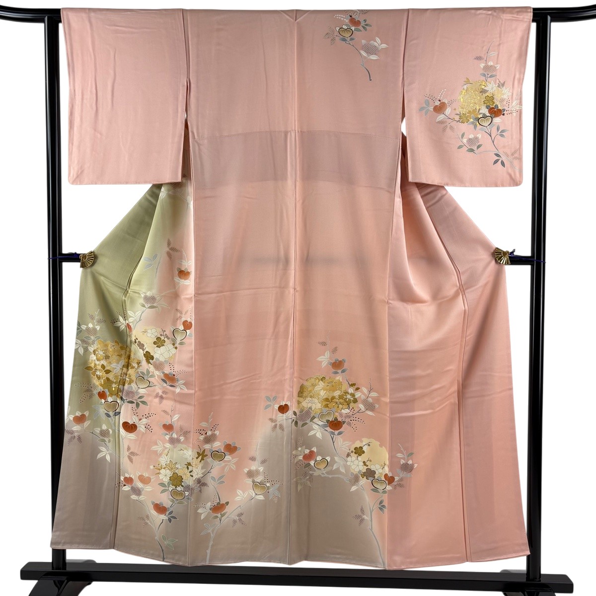 訪問着 身丈153.5cm 裄丈62cm S 袷 雪輪 橘花 金彩 染め分け 抹茶色 正絹 秀品 【中古】 6,864円