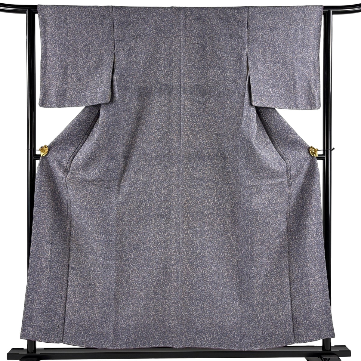 【美品】 小紋 身丈155cm 裄丈62cm S 袷 宝尽くし 地紋 灰紫 正絹 秀品 【中古】