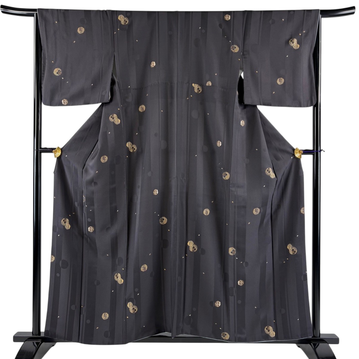 【美品】 小紋 身丈158cm 裄丈65cm M 袷 雪輪 桜 金彩 濃紫 正絹 秀品 【中古】 6,160円