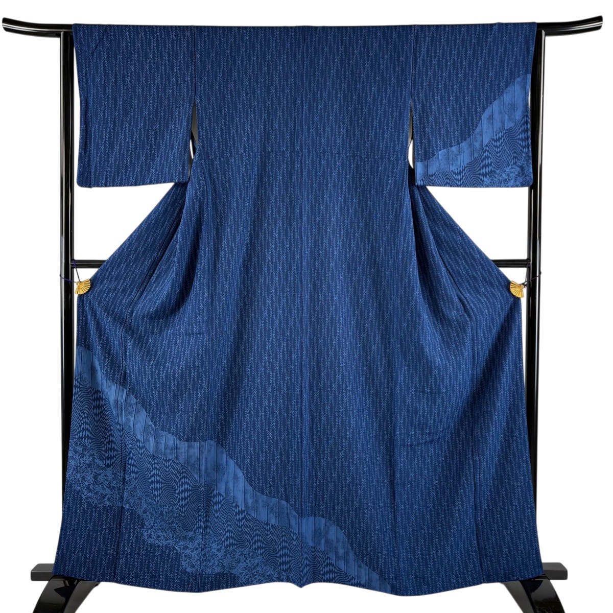 【美品】 付下げ 身丈161cm 裄丈64.5cm M 袷 縞 小花 藍色 正絹 秀品 【中古】 6,336円