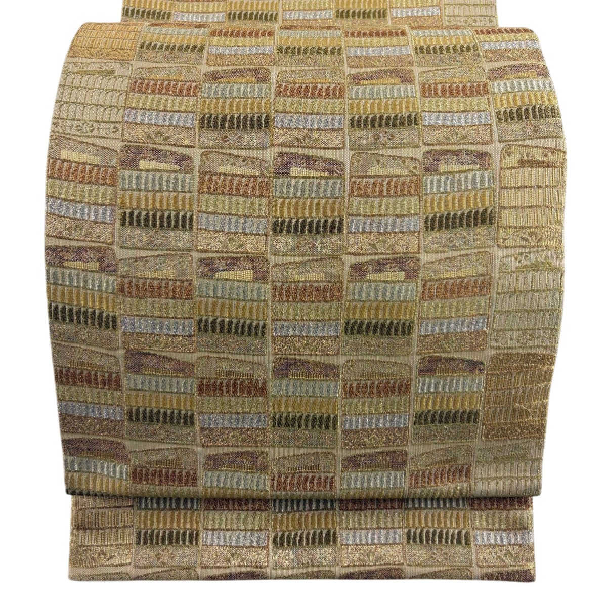 袋帯 名品 鈴乃屋 鎧威 金銀糸 オレンジ 六通 正絹 【中古】