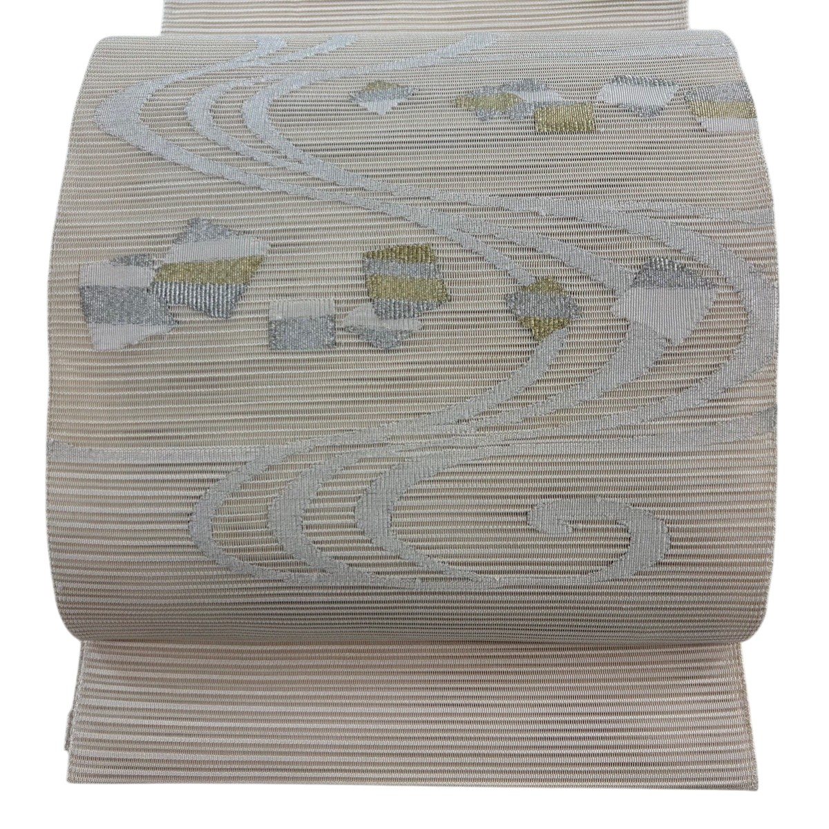 【美品】 名古屋帯 秀品 八寸名古屋帯 夏帯 流水 箔散らし 金銀糸 ベージュ 正絹 【中古】