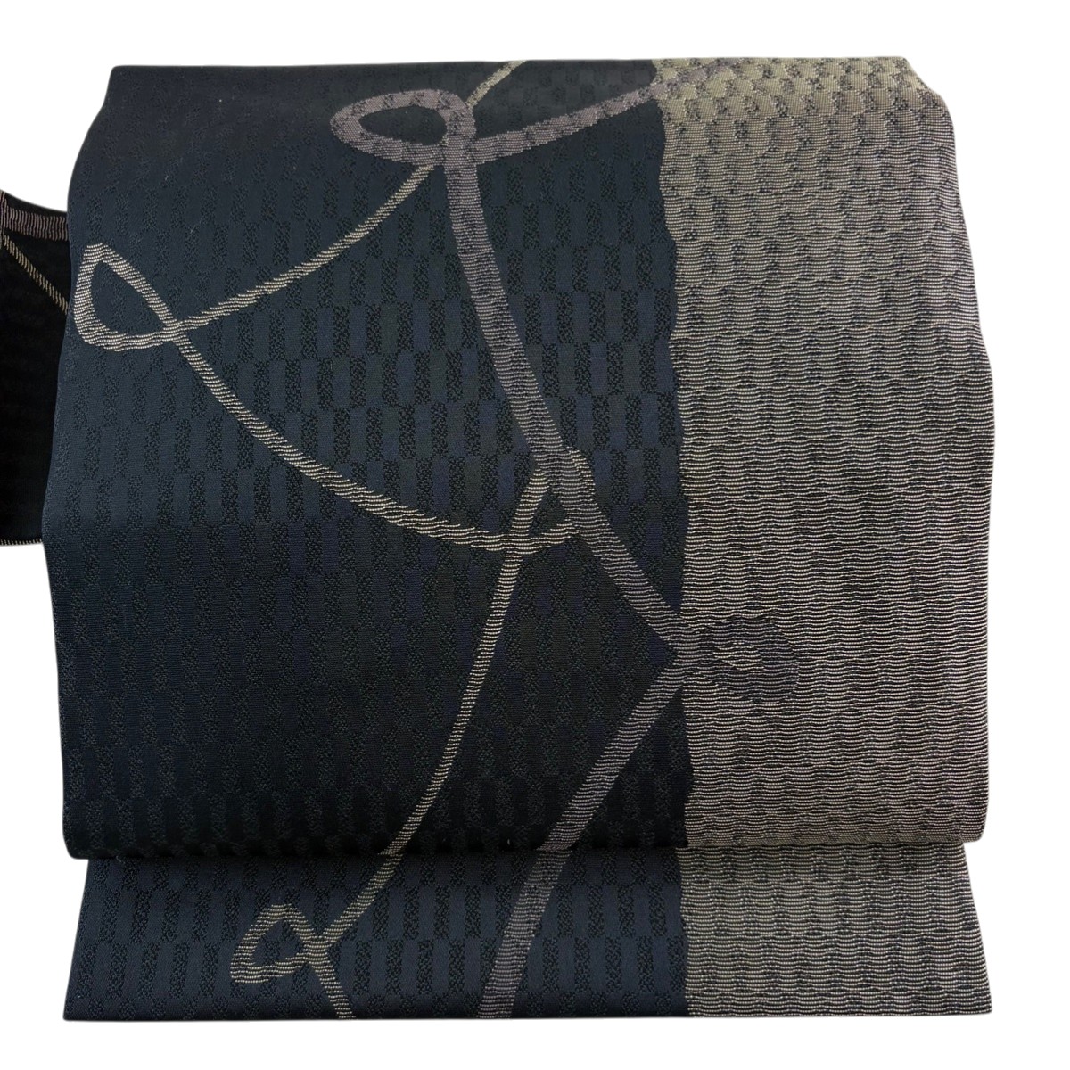 【美品】 名古屋帯 秀品 幾何学模様 黒 正絹 【中古】