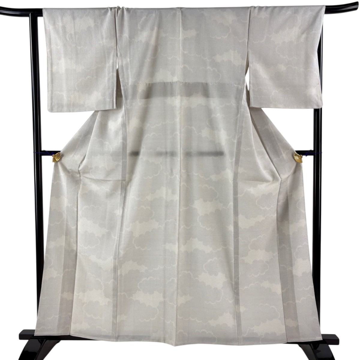 紬 身丈161cm 裄丈65cm M 単衣 雲文 亀甲絣 灰白 正絹 秀品 【中古】 8,968円