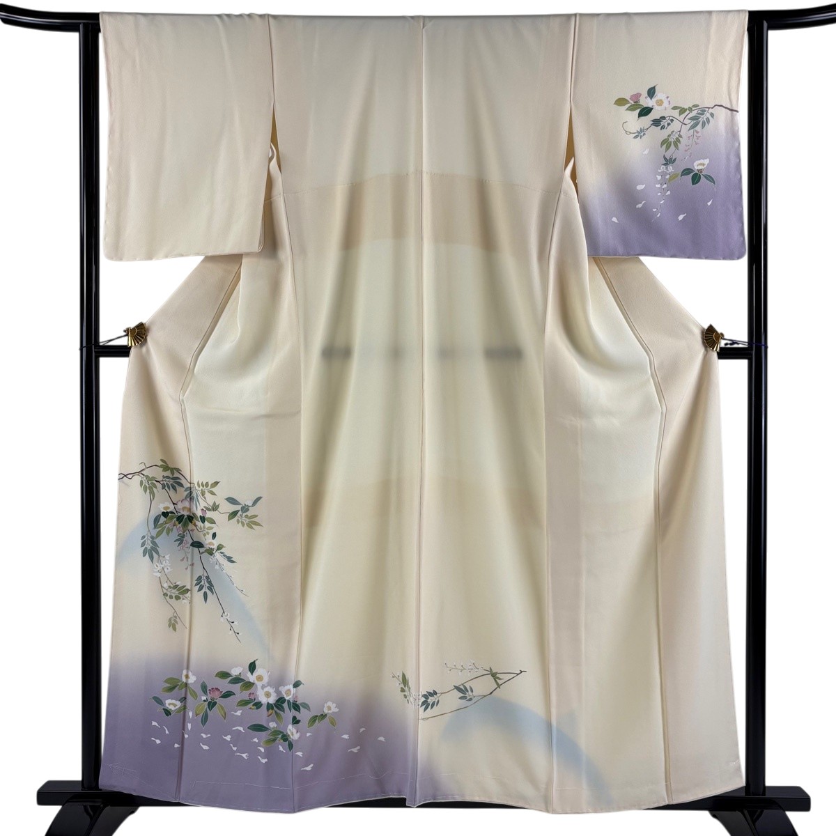 【美品】 付下げ 身丈160cm 裄丈62.5cm S 袷 枝花 花びら ぼかし クリーム 正絹 秀品 【中古】