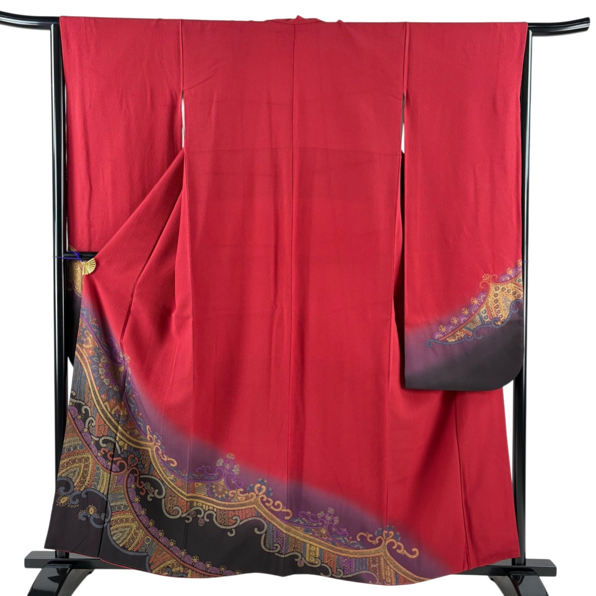 【美品】 振袖 身丈159cm 裄丈65cm M 袷 唐草 幾何学模様 金彩 縮緬 赤 正絹 秀品 【中古】 8,968円