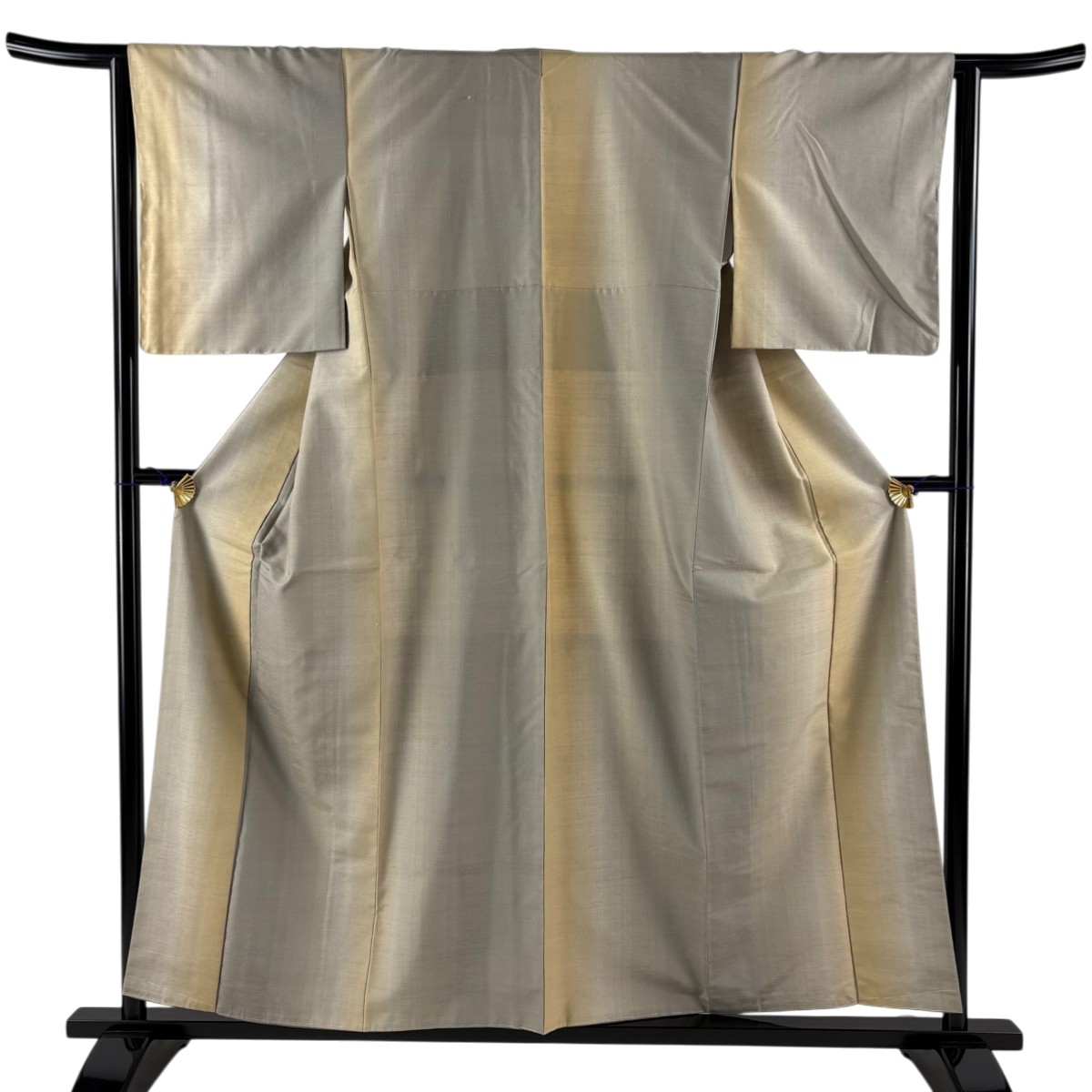 【美品】 紬 身丈157.5cm 裄丈63cm S 袷 縦縞模様 灰茶 正絹 秀品 【中古】