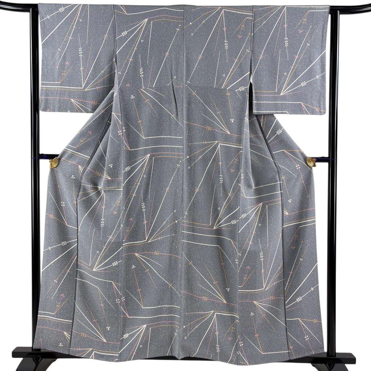 小紋 身丈156cm 裄丈63cm S 袷 幾何学 青灰色 正絹 秀品 【中古】