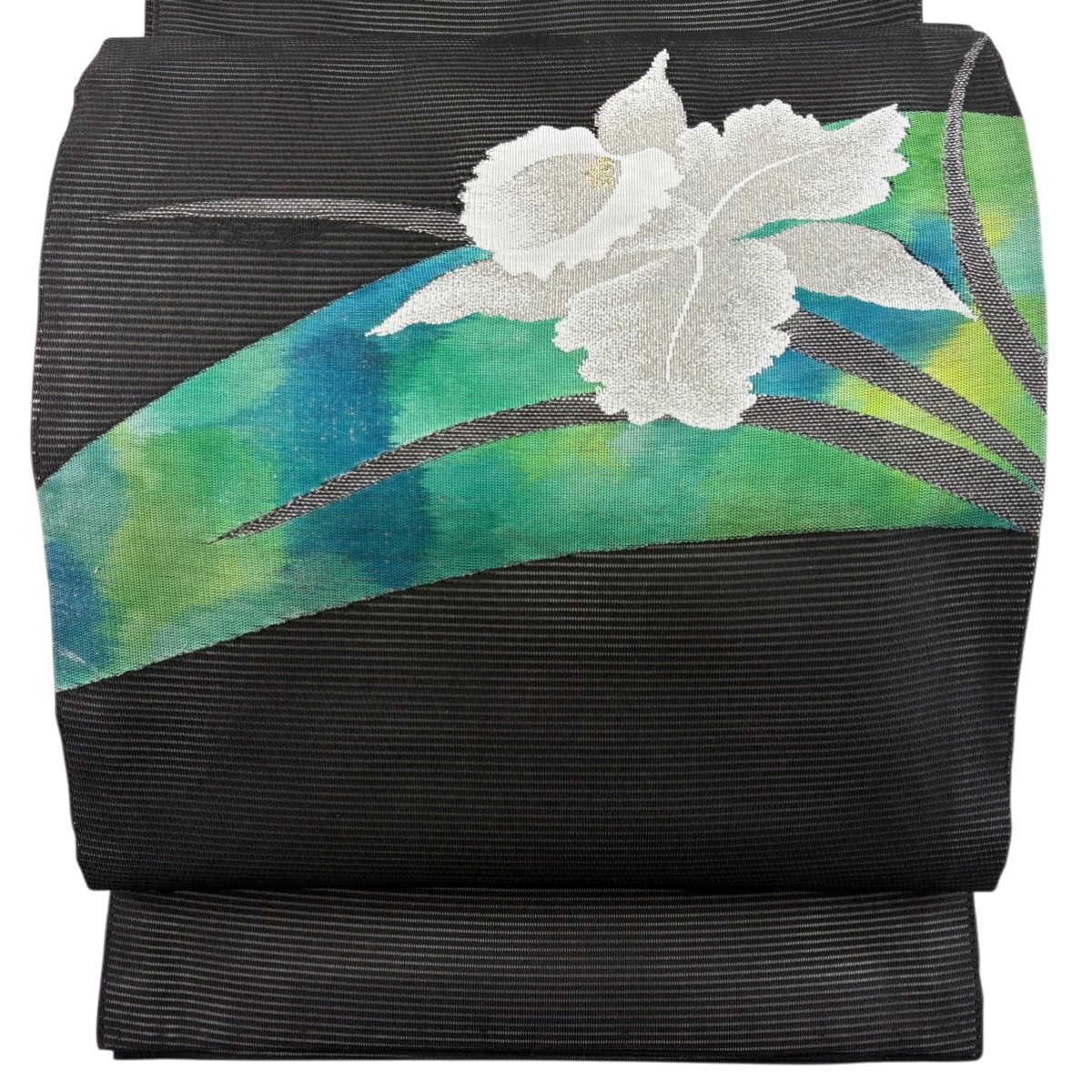 開き名古屋帯 優品 夏帯 絽 草花 金銀糸 黒 正絹 【中古】