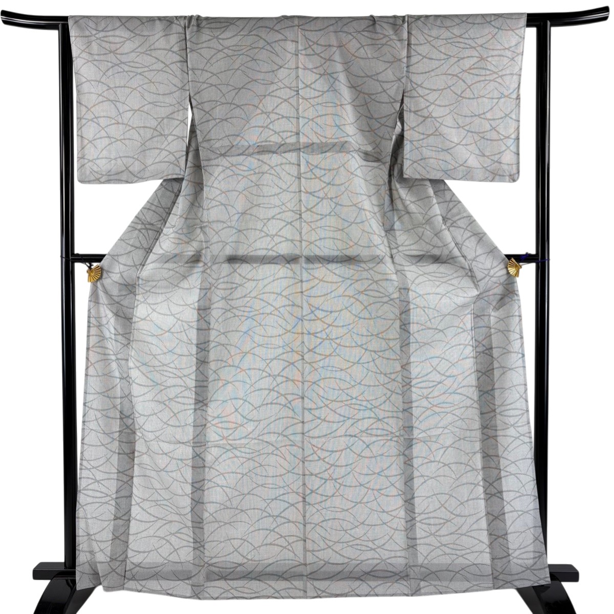 紬 身丈167cm 裄丈63.5cm S 薄物 さんび 夏紬地 芝 灰色 化繊 秀品 【中古】 9,204円