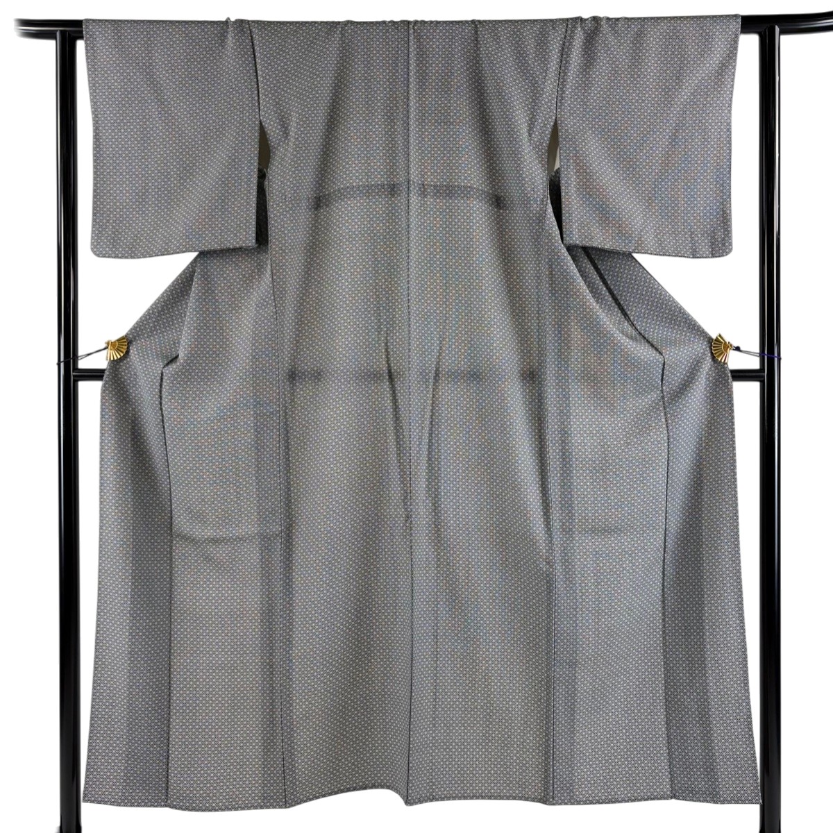 小紋 身丈152cm 裄丈62.5cm S 単衣 小花 菱 黒灰 正絹 秀品 【中古】