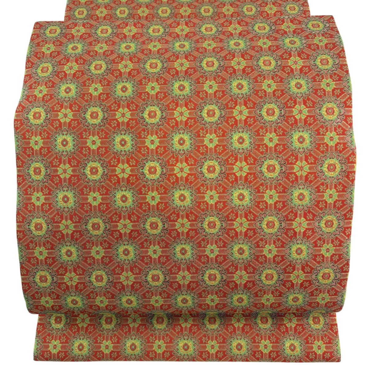 【美品】 開き名古屋帯 名品 龍村美術織物 華文 花 朱色 正絹 【中古】