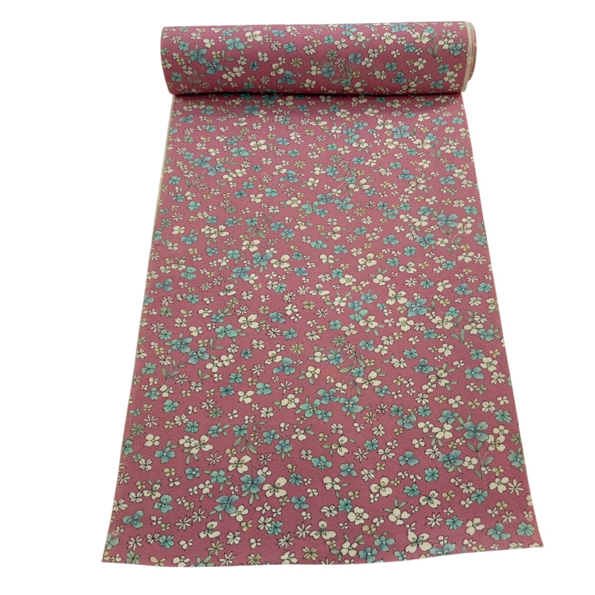 反物 秀品 小紋 草花 ピンク 正絹 【中古】