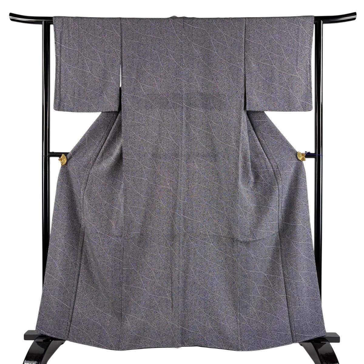 【美品】 小紋 身丈161cm 裄丈63cm S 袷 小花 黒 正絹 秀品 【中古】