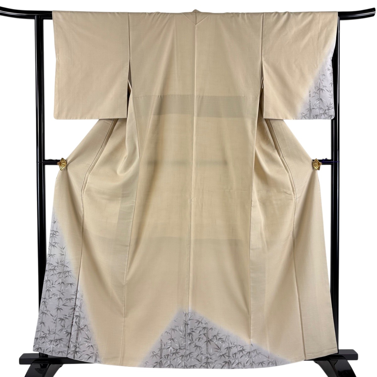 付下げ 身丈162cm 裄丈62.5cm S 袷 紬地 笹 金彩 ぼかし ベージュ 正絹 秀品 【中古】 4,896円