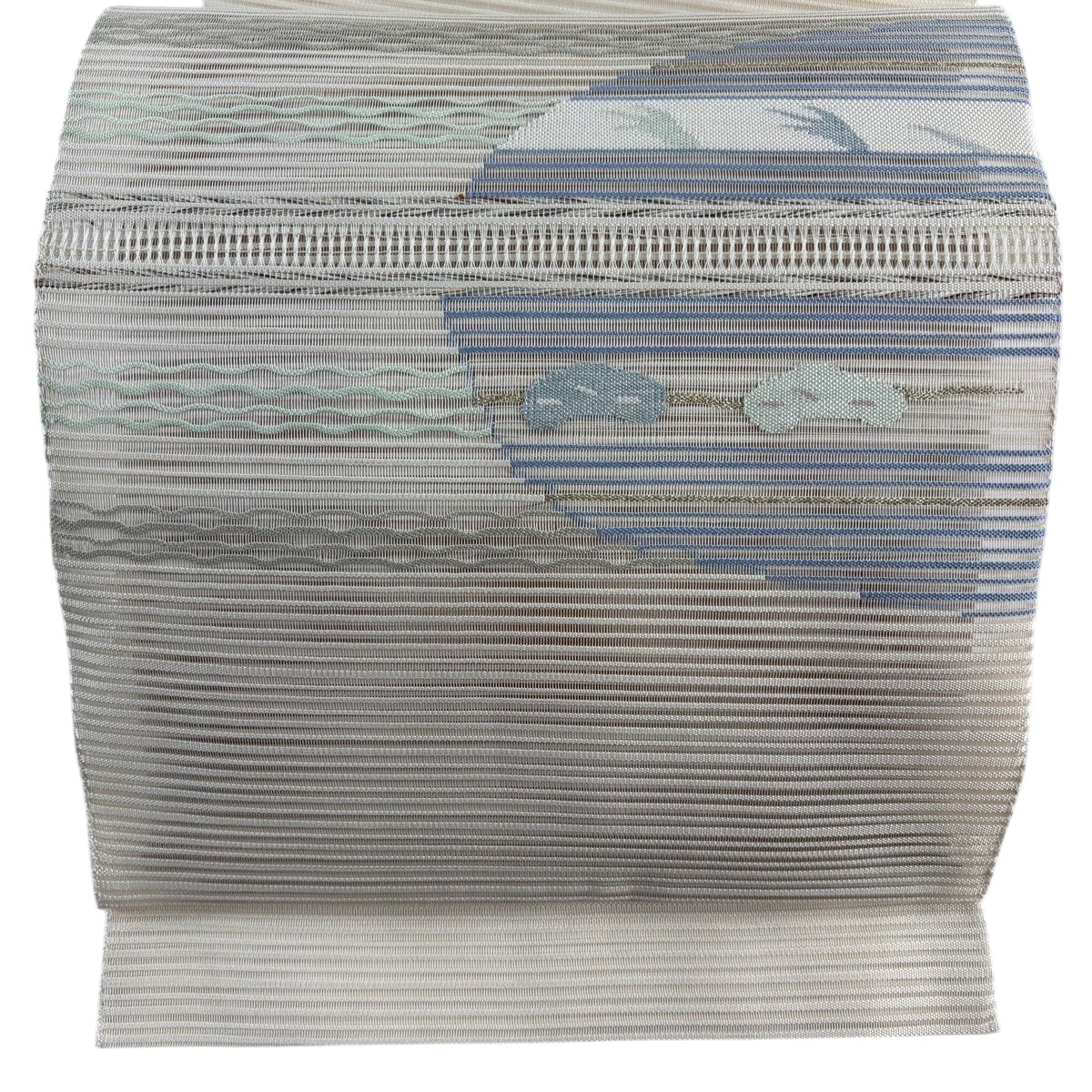 名古屋帯 秀品 夏帯 八寸名古屋帯 絽 縞 松 金銀糸 クリーム 正絹 【中古】