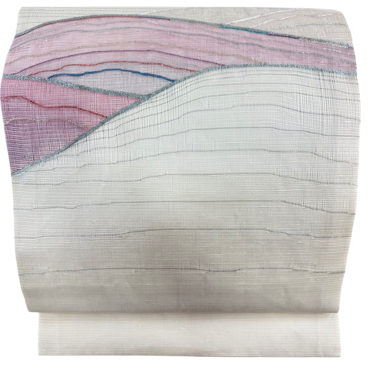 【美品】 名古屋帯 秀品 夏帯 波 金銀糸 クリーム 正絹 【中古】