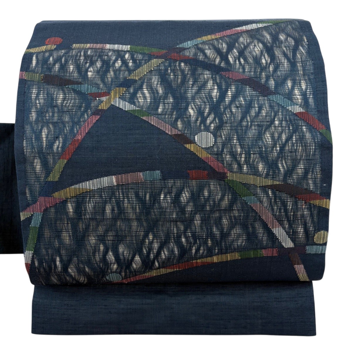 【美品】 名古屋帯 秀品 幾何学 藍色 正絹 【中古】
