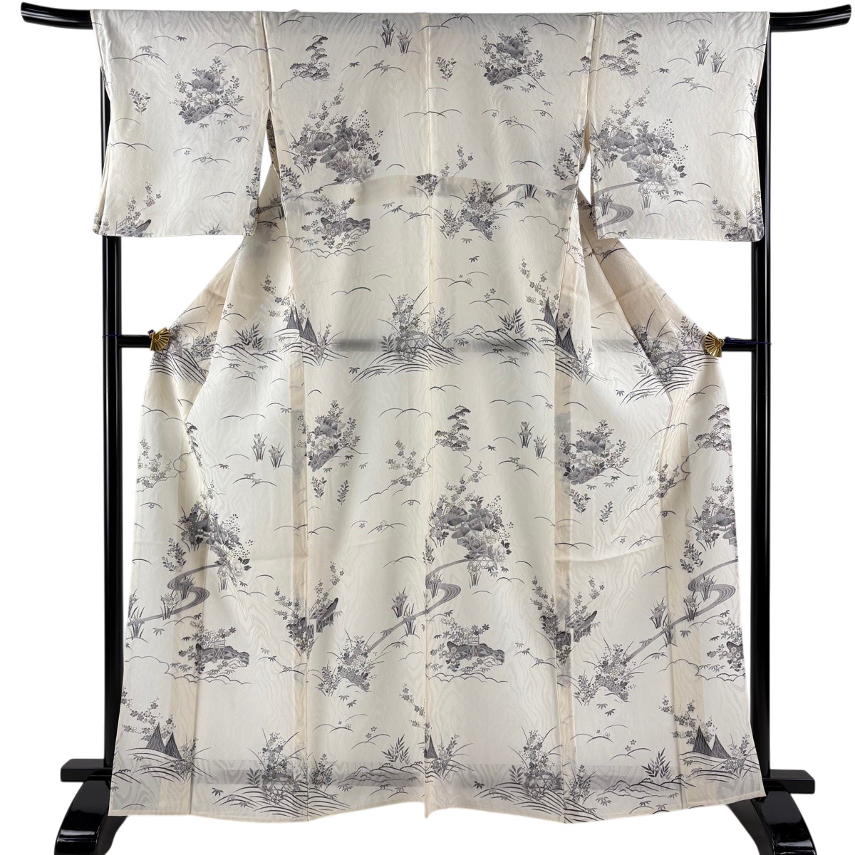 訪問着 身丈165cm 裄丈67.5cm L 薄物 建物 草花 金彩 クリーム 正絹 秀品 【中古】 9,086円