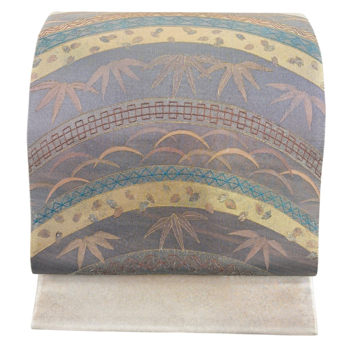 袋帯 名品 笹 芝 金彩 箔 ベージュ お太鼓柄 正絹 【中古】