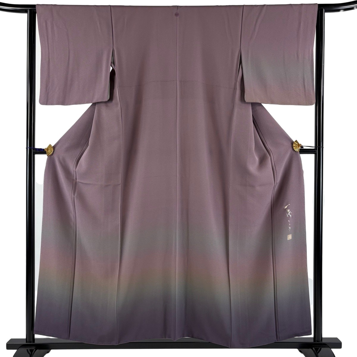 【美品】 付下げ 身丈155cm 裄丈63.5cm S 袷 落款あり 裾ぼかし 灰紫 正絹 秀品 一つ紋 【中古】