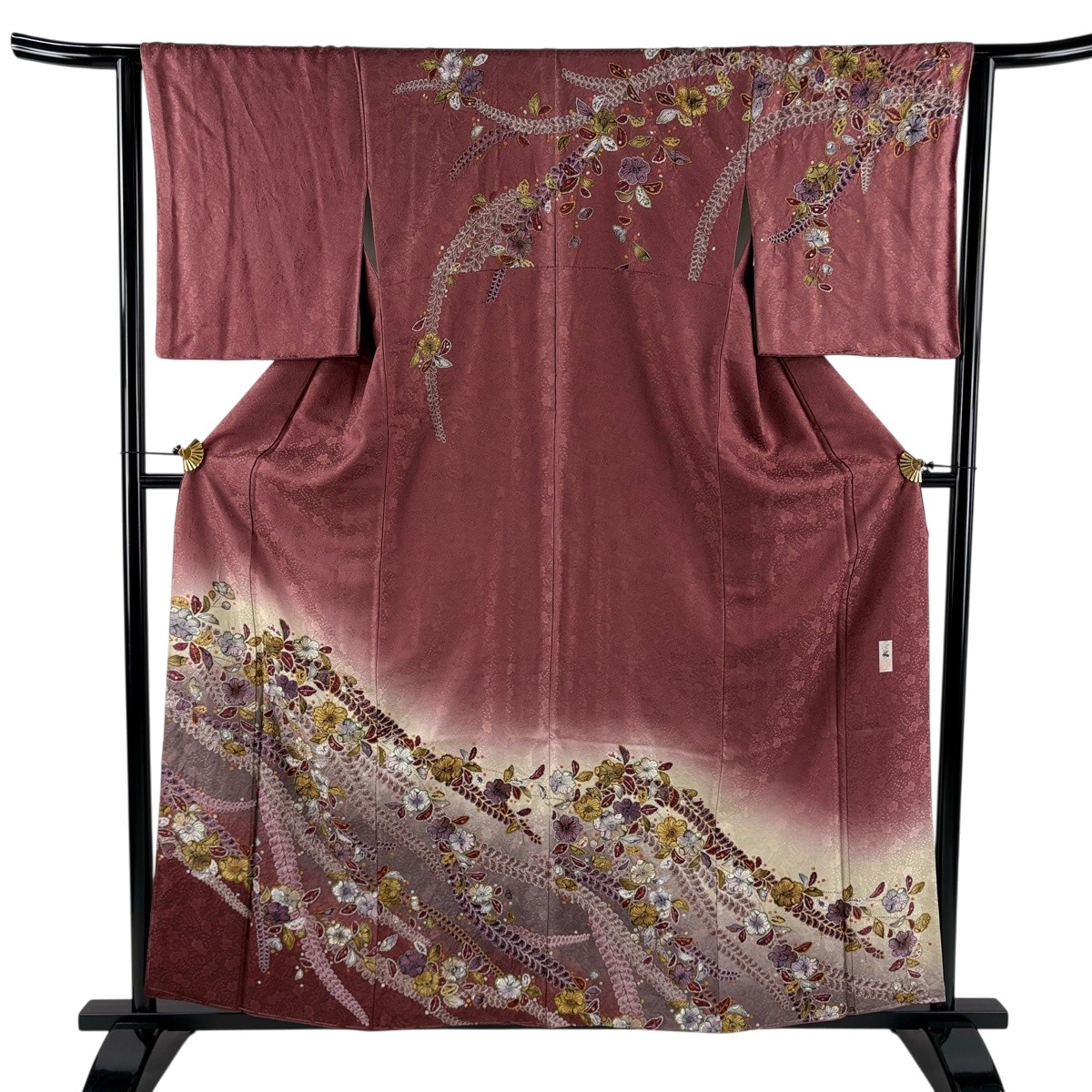 訪問着 身丈161cm 裄丈64cm M 袷 落款あり 辻が花 地紋 ぼかし 赤紫 正絹 名品 【中古】