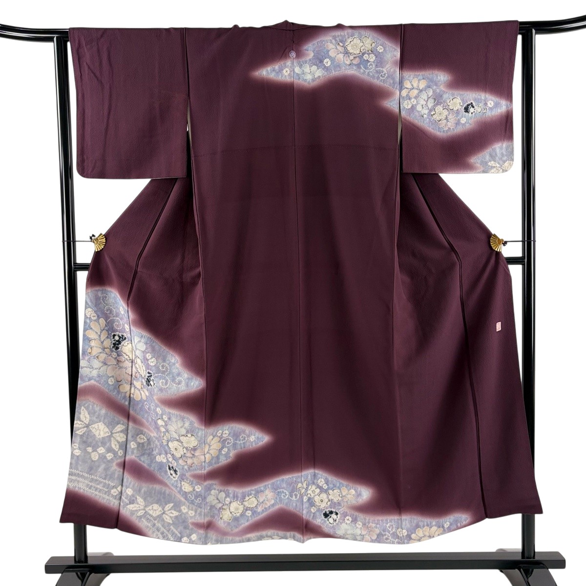 訪問着 身丈150.5cm 裄丈62cm S 袷 滝泰 落款あり 辻が花 霞 ぼかし 濃紫 正絹 名品 一つ紋 【中古】