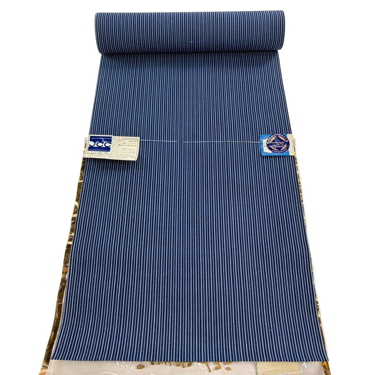 反物 優品 浴衣 縞 藍色 綿 【中古】