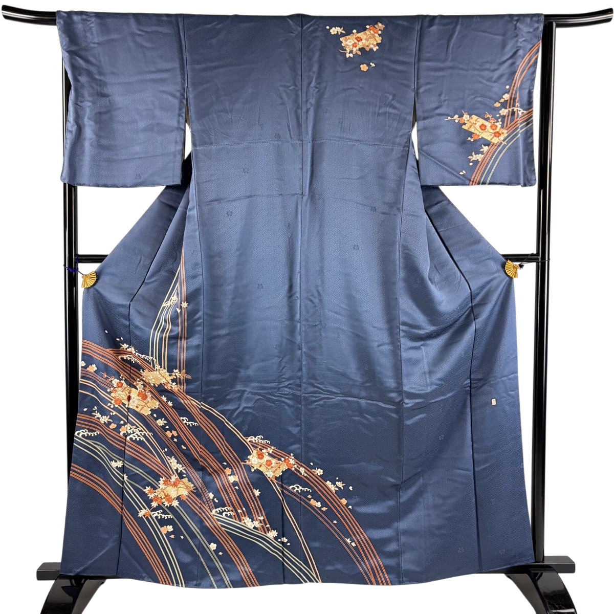 美品】 小紋 身丈154cm 裄丈62.5cm S 袷 柿本市郎 落款あり 草花 地紋